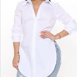 Fashion Nova Tres Chic Poplin Shirt - white size XL